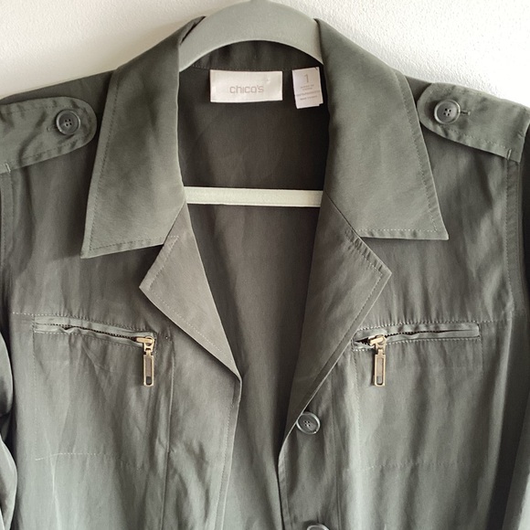 Chico’s Military Utility Jacket Green Size 2 (8/10) - Picture 3 of 8